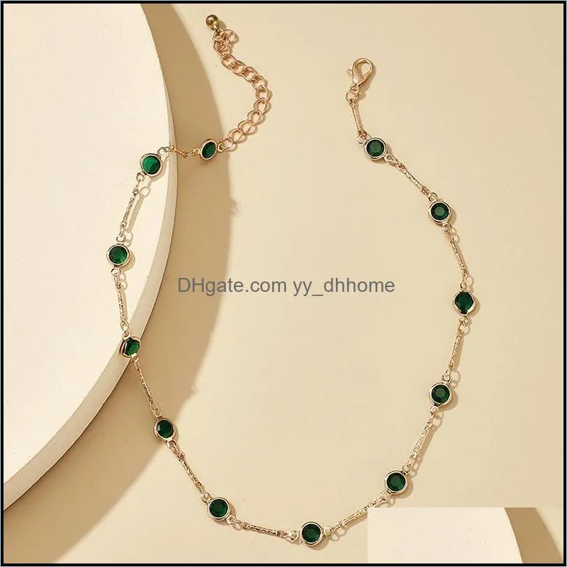 Chains Tocona Tredny Green Rhinestone Chain Choker Necklace For Women Gold Color Alloy Metal Handmade Jewelry Accessories Collar 15633