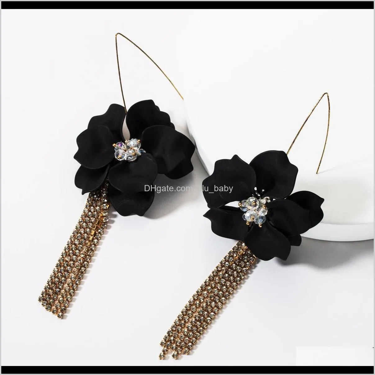 fashion exaggerated resin flower big flower acrylic diamond long tassel earring elegant temperament