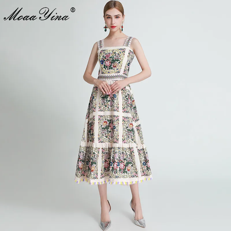 Moda Designer vestido de verão vestido feminino fora do ombro espaguete cinta frisada borla rosas floral-impressão vestidos 210524