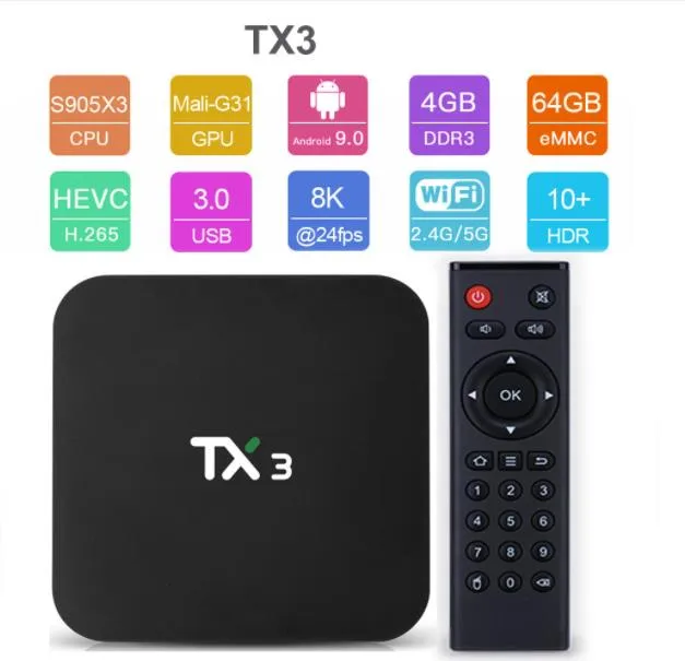 Tanix TX3 S905X3 Akıllı TV Kutusu Android 9.0 Amlogic 8K Medya Oyuncusu 4GB 32GB/GB 2.4G/5GHZ 2.4G5G WiFi Bt H.265