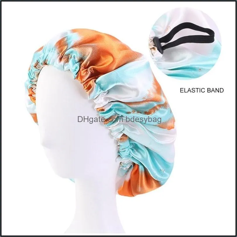 Styling Adjustable Hair Cap For Sleeping Kid Women Hairdressing Hat Satin Silk Tie Dyeing Shower Double-Layer Night Turban