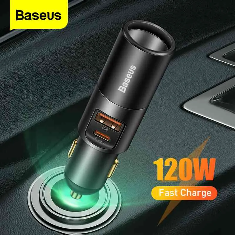 BASEUS 120W USB C Snelle lading 4.0 QC 3.0 Auto Sigarettenaansteker Charger PD Fast Charging voor Xiaomi Samsung Huawei