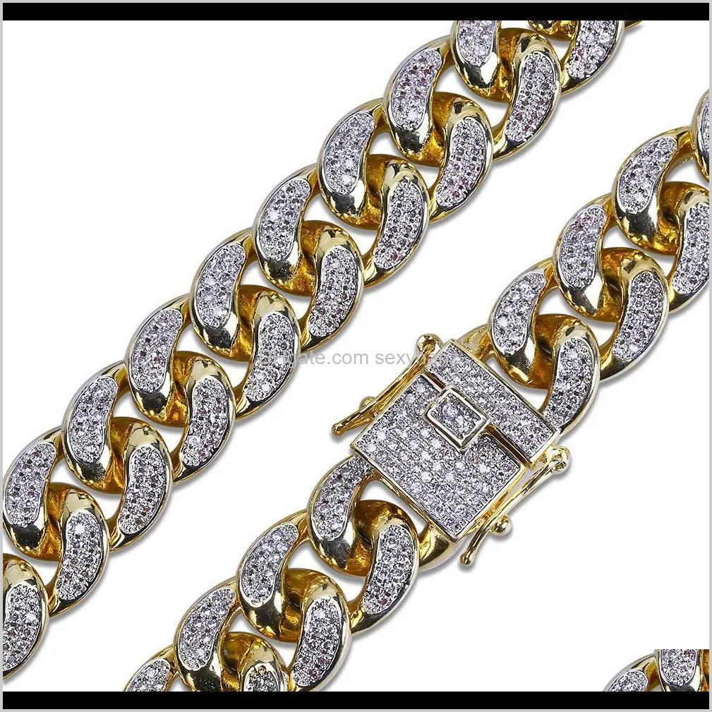 hip-hop men cuban big gold chain 14 mm stereo micro-zircon necklace water wave chain hot selling in europe and america