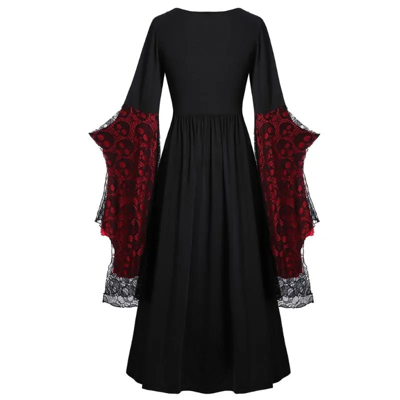 New Fashion Witch Cosplay Costume Halloween Plus Size Skull Dress Lace Bat Sleeve Costumes239g