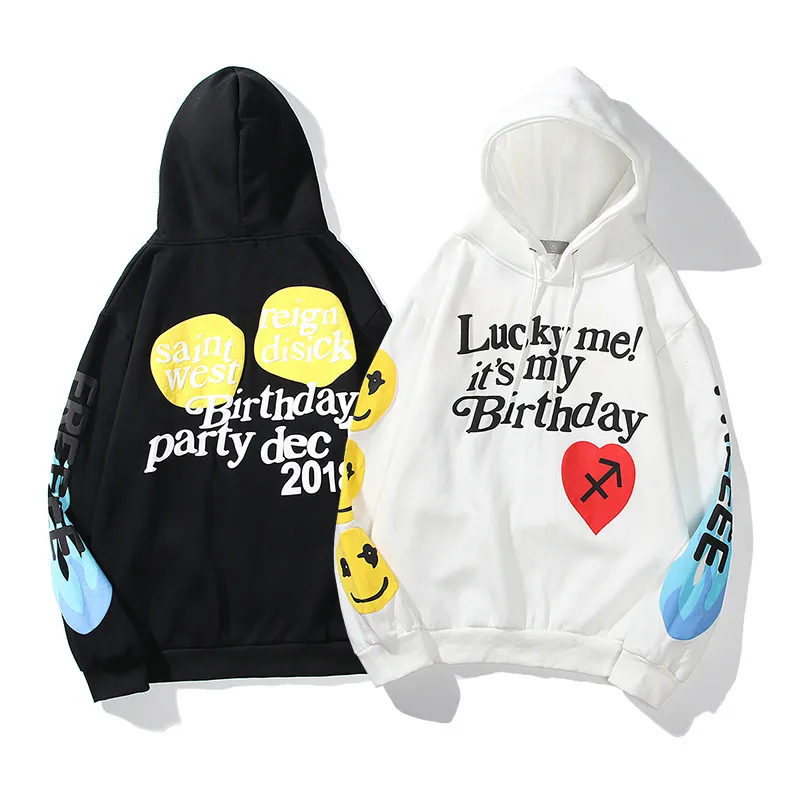 Smile Lucky Me Foam Letter Flame Flame Hoodie 남자 남성과 여자 낯선 것들 대형 스웨트 셔츠 후드 캐주얼 까마귀