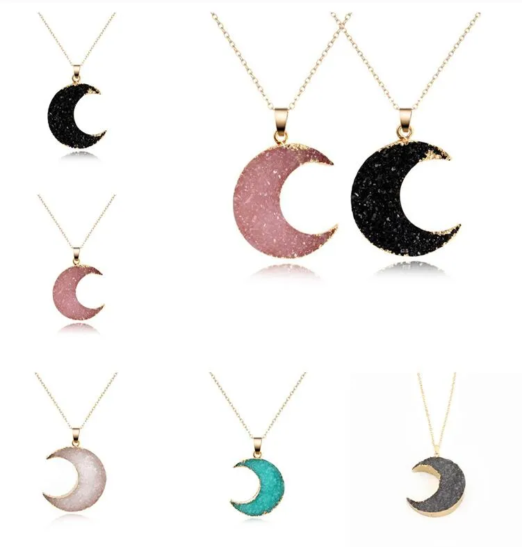 5 Colors Fashion Resin Moon Pendant Necklace For Women Long Chain Crystal Sweater Necklaces Girls Luck Jewelry