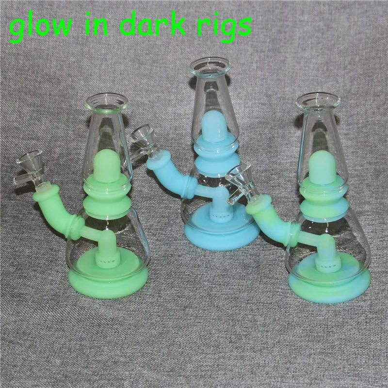 Brilho no nariz escuro Shisha Removível Silicone Bongs Percoladores de Água de vidro Tubos de água Percolator Tubo com tigela Quartz Banger Dab Rigs