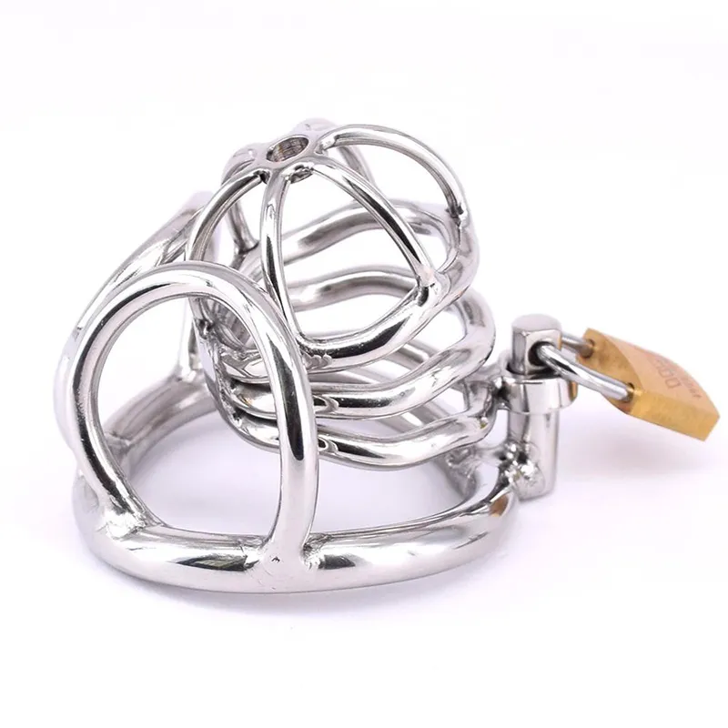 Cock Cage Stainless Steel Arc Scrotum Restraints Chastity Devices with Lock Locking Penis Sex Toys for Men