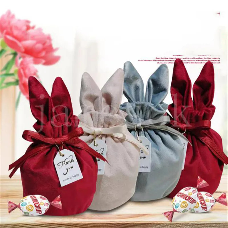Party Favor Rabbit Ears Candy Bags Flannelette Easter Bunny Chocolate Gift Jewelry Packing Påsar Bröllop Mystery Box Valentines Day New Year DE136