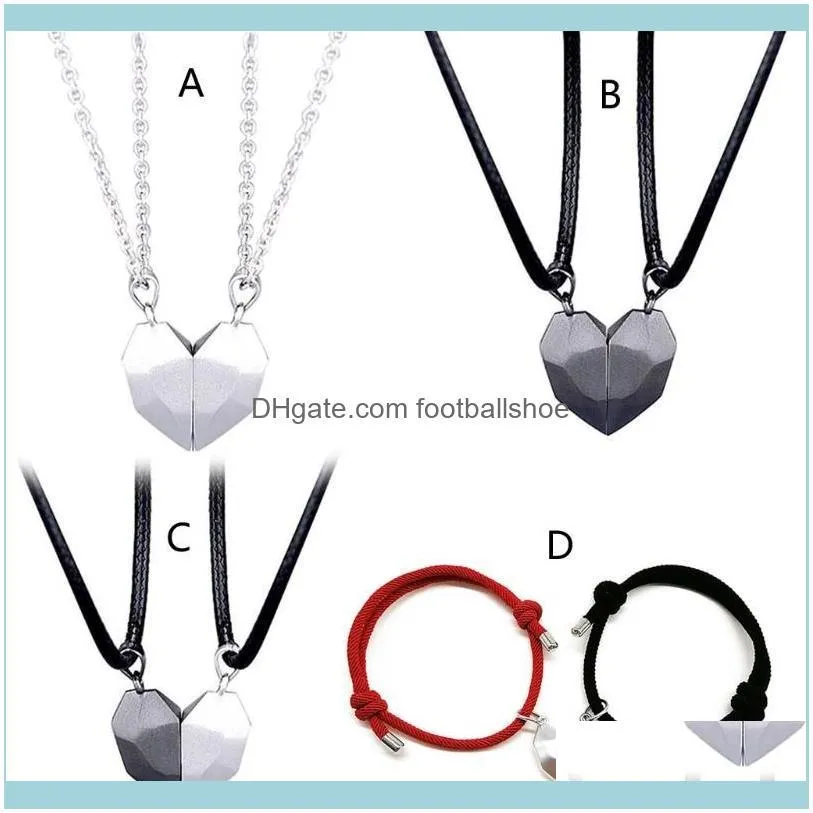 2Pcs Minimalist Lovers Matching Friendship Heart Pendant Couple Magnetic Distance Faceted Necklace Jewelry 875B Chains