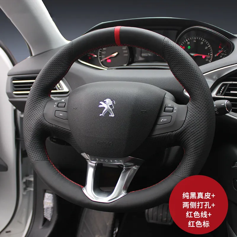 För Peugeot 206 207 307 3008 408 508 DIY Custom Leather Suede Hand Stitched Ratt Cover Car Interior Modifiering Tillbehör
