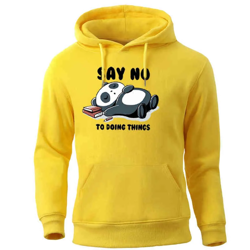 New Arrival Funny Panda Say No To Doing Things Hoodies Brand Sweatshirts Men's Crewneck Tracksuit Autumn Winter Fleece Pullovers H1227