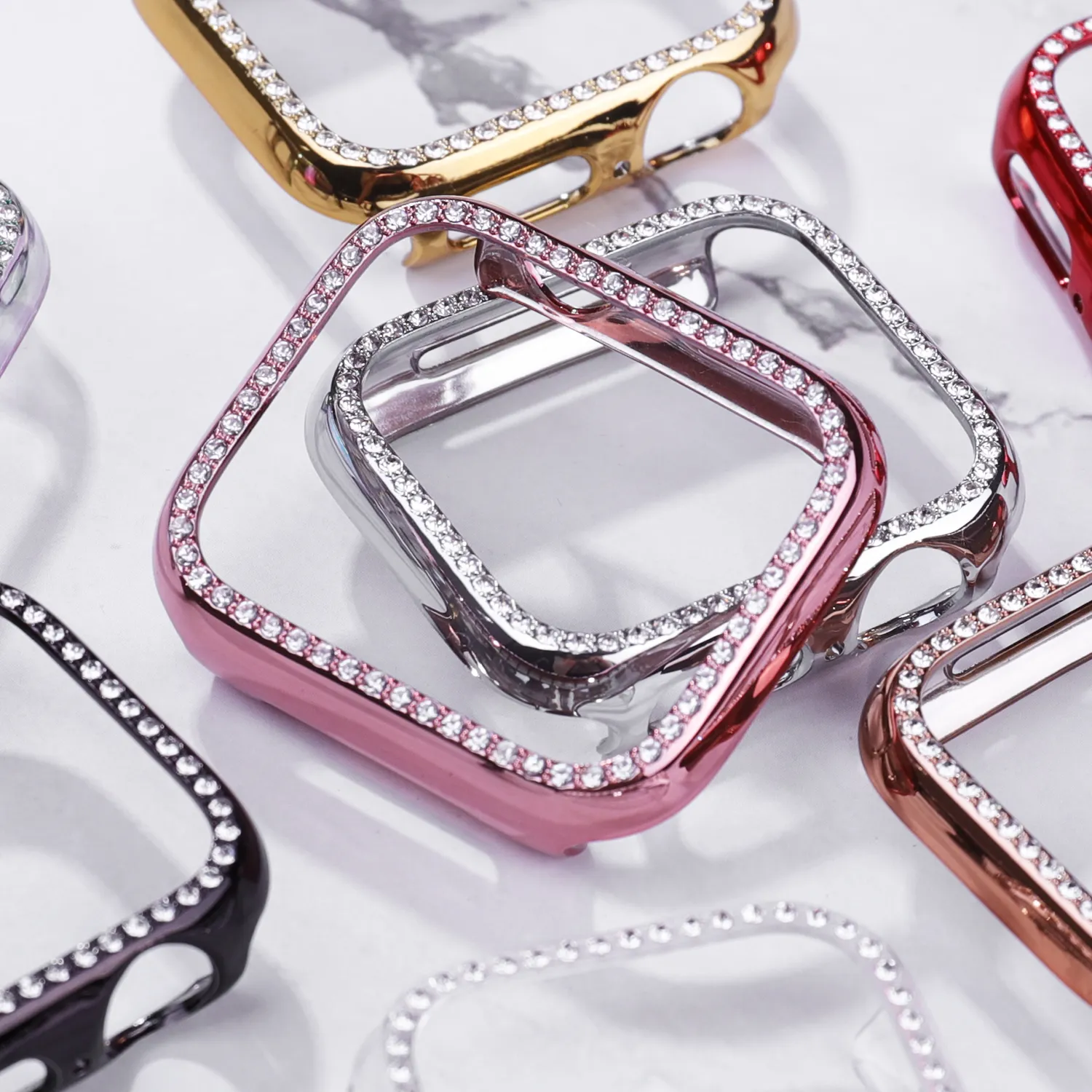 Capa protetora de diamante para apple watch, capa série 6 se 54321 38mm 42mm para iwatch 40mm 44mm, acessórios de pulseira inteligente