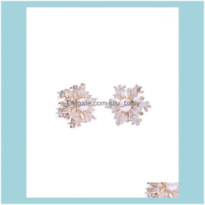 Stud JewelStud Fashion Proste Inklake Snowflake Cubic Zirconia Rotat Kolczyki Jwelry for Women 925s Igła