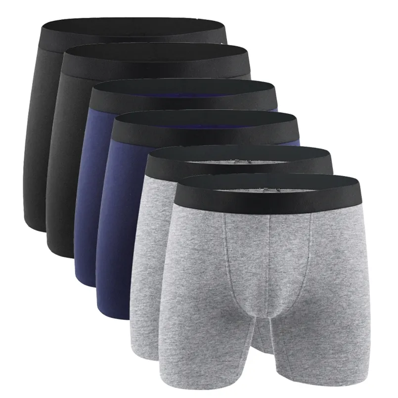 Coton Hommes Culottes Sous-Vêtements Boxer Shorts Longue Jambe Confort Hommes Sous-vêtements Mâle Hombre Boxer Marca Taille Européenne Plus S-XXL 210826