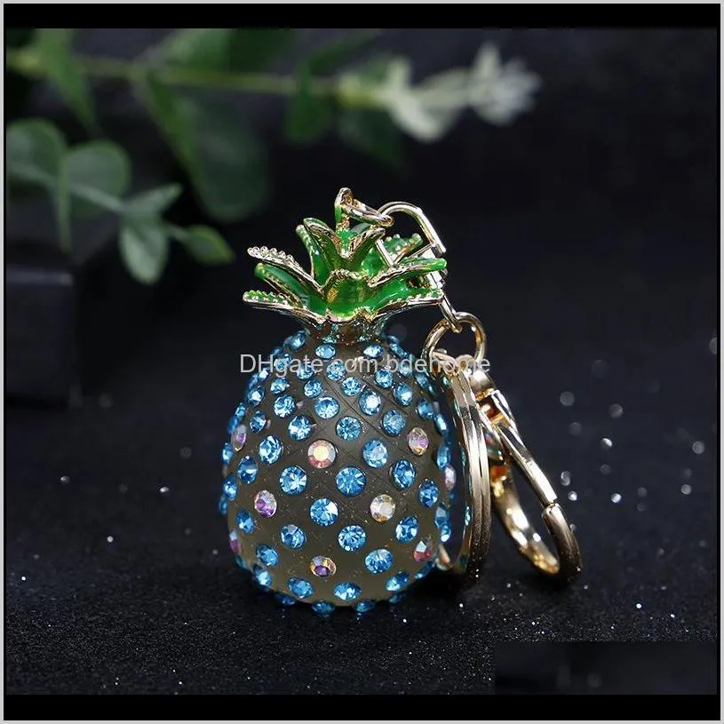 new crystal pineapple keychains charms key chain ring for women bag purse pendant tropical fruit keyrings