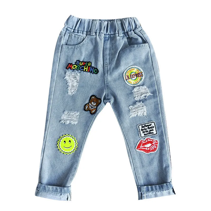 1-6 anos, calça de marca Crianças calças de moda Jeans Jeans Crianças meninos rasgaram jeans crianças calças jeans de bebê casual infantil meninos