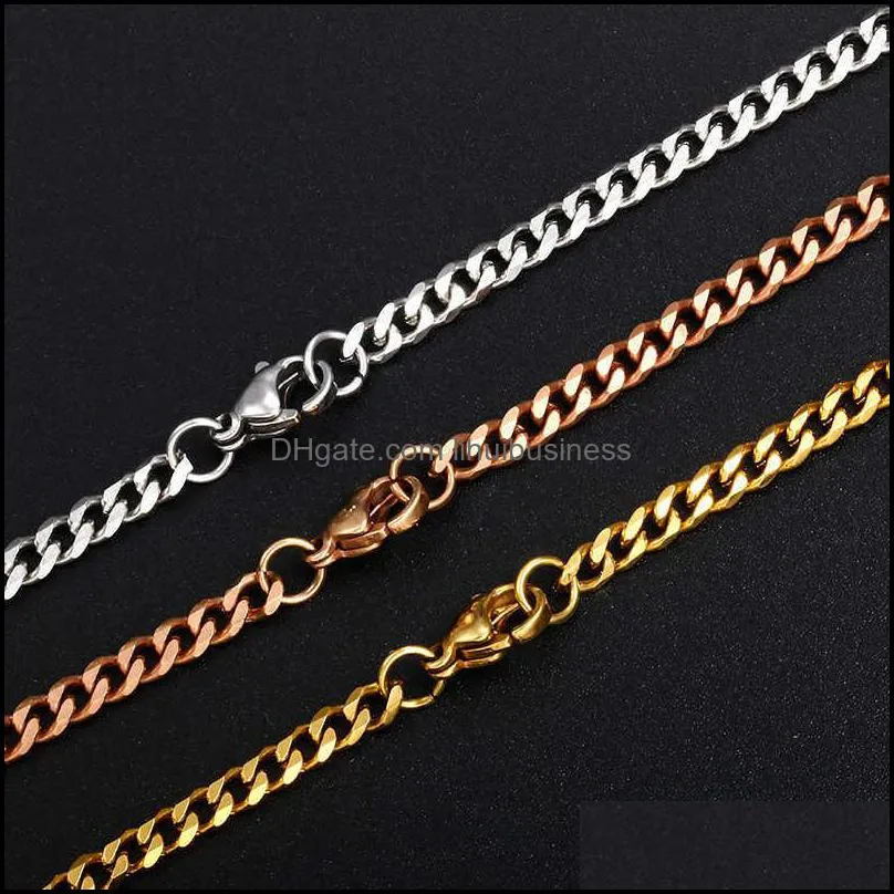 5pcs/Set 3mm  Cuban Link Chain StainlSteel Necklace Women Men`s Curb Cuban Gold Chain Male Jewelry Gifts Y0528