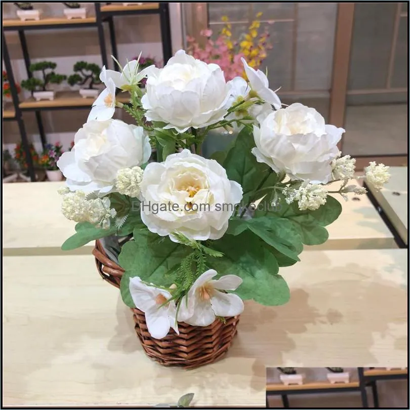 Decorative Flowers & Wreaths Meldel Big Silk Artificial Flower Peonies Bouquet 5 Heads Fake For Wedding Home Decoration Faux