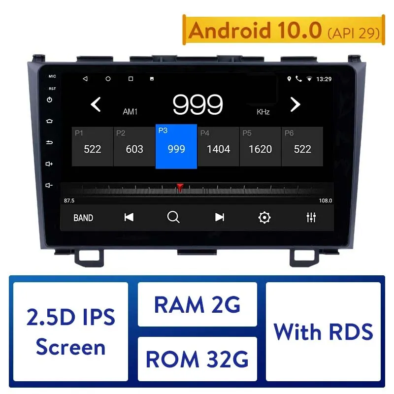 Android 10 Auto-DVD 9 "2 Din Autoradio-Player GPS-Navigationssystem für 2006-2011 Honda CRV Unterstützung Bluetooth