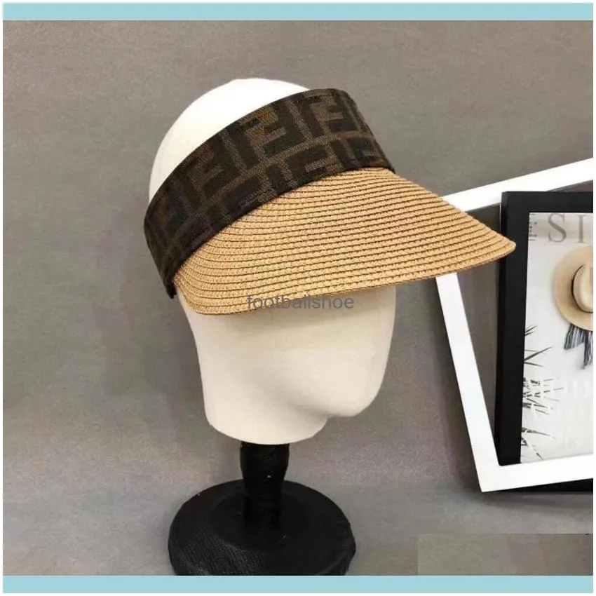 Summer Brand Designer F Letters Print Visors Straw Hat High Quality Charm Women Outdoor Casual Travel Beach Holiday Suanshade Sun Protection Empty Top