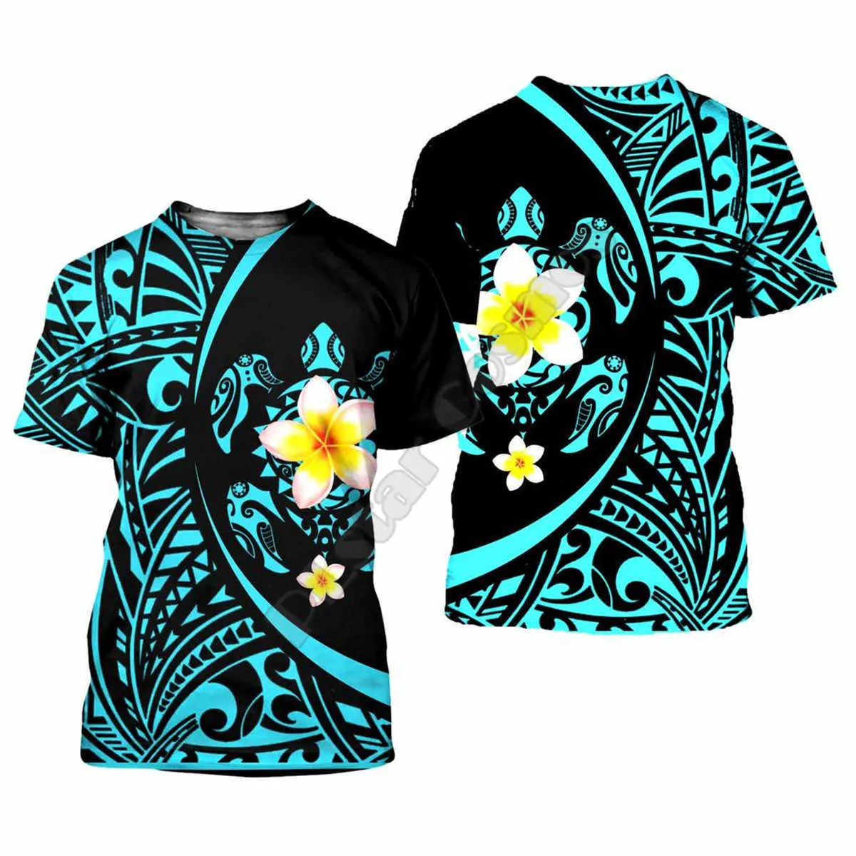 İnanılmaz Polinezya Deniz Kaplumbağası Tattoohibiscus Harajuku Moda 3D Baskılı Şort Kollu T-Shirt Erkekler / Kadın T Shirt Tops 210629