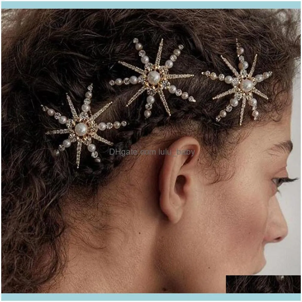 Fashion Bridal Rhinestone Star Pearl Pins Accessories for women Crystal Clips Barrettes Hairgrip Jewelry