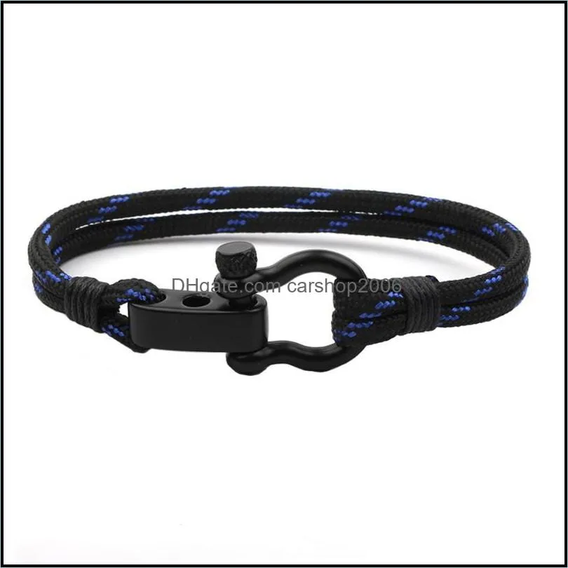 Link, Chain Outdoor Paracord Men Black Stainless Steel Shackle Rope Climbing Jewelry Heren Armband