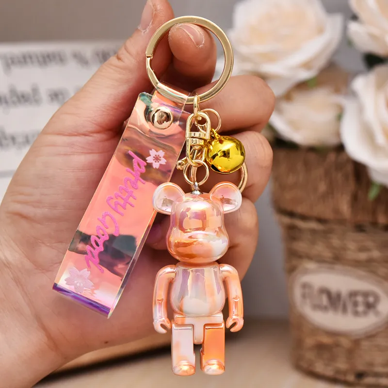 Cute Acrylic Bear Keychain for Women Pendant Transparent Keyring silicone String Lover Car Keychains Girl Gift