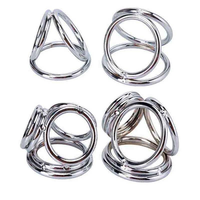 NXY Chastity Device Stainless Steel Cockring Male Bondage Penis Scrotum Testicle Stretcher Lock Sperm Metal Cock Ring Adult Sex Toy1221
