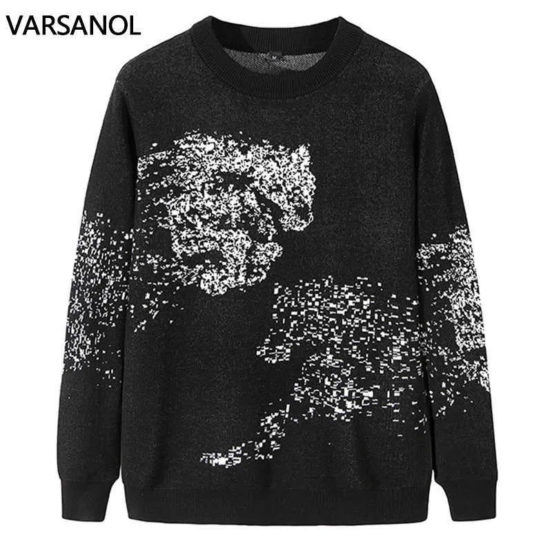 Sweater de homem negro Fahsion pulôver algodão homens 3d padrão camisola de cavalo Coreano roupas para homens puxar casacos de manga longa homme 210601