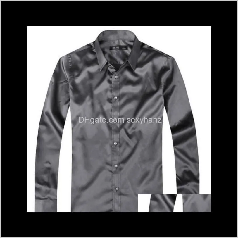 fashion men shirt fashion korea silk shirt satin mens long sleeve casual couples shirt black white wedding dress