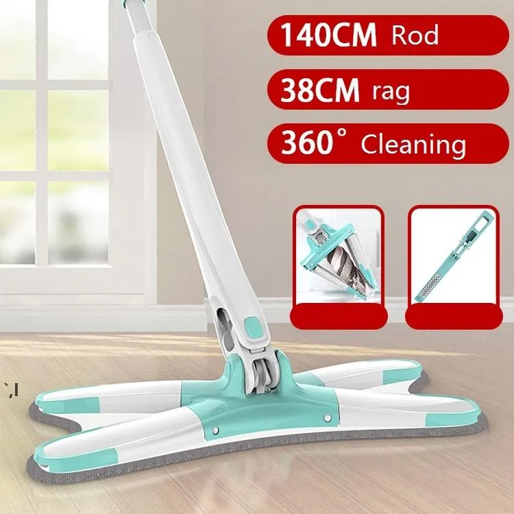 X-type Floor Mop 360 Degree Home Cleaning Tool with Reusable Microfiber Pads for Wood Ceramic Tiles sea shipping RRA10794