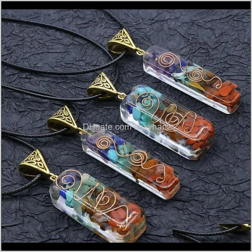 retro reiki healing colorful chips stone natural chakra orgone energy pendant necklace pendulum amulet orgonite crystal qylzhj