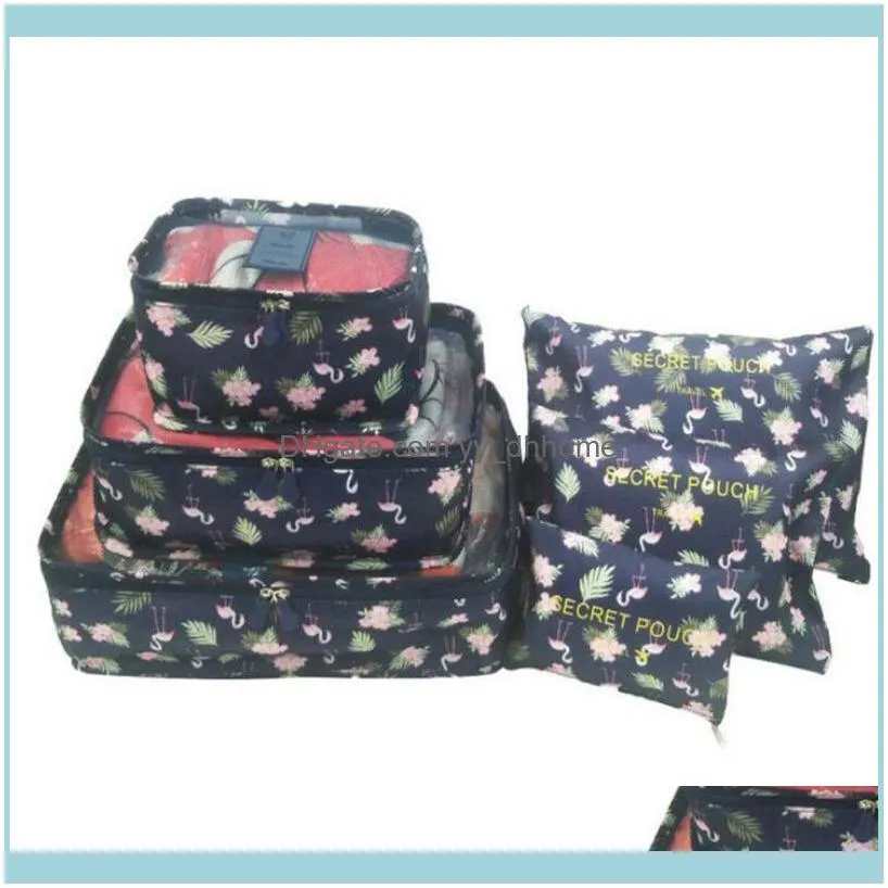 6Pcs Travel Trip Outdoor Portable Cute Print Storage Bag Waterproof Clothes Packing Cube Luggage Organizer Set1