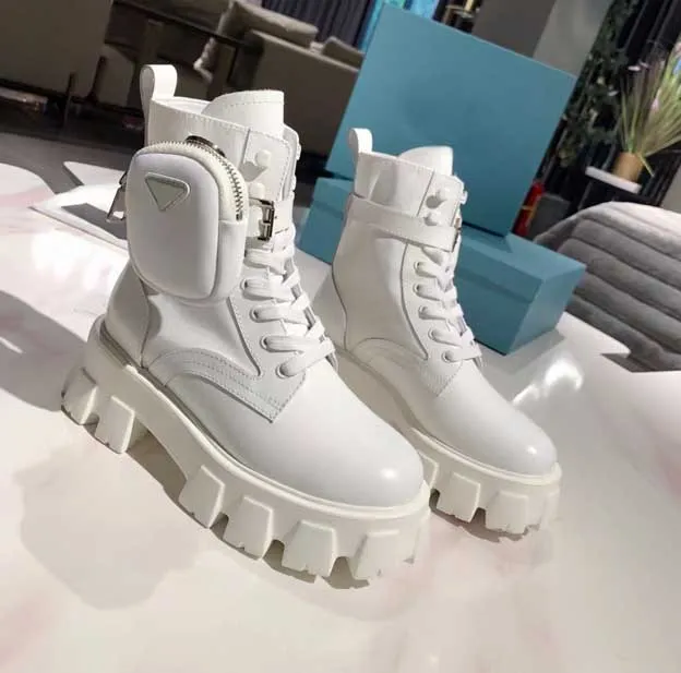 Hoge kwaliteit laarzen 2021 Mode Zwart Lederen Doek Matte Spiegel Bare Boot Tactical Bag Laarzen Martin Boot s Thick Bottom Gear Luxe Verpakkingsdoos
