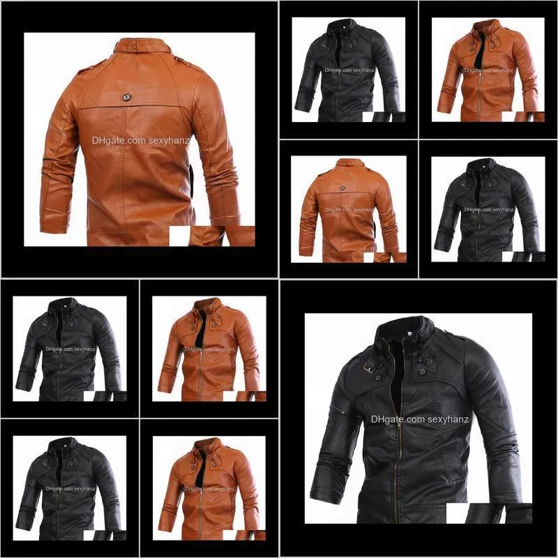 brand clothing 2016 new black & brown men`s leather jacket men motorcycle coat men slim fit zipper jackets jaqueta masculinas