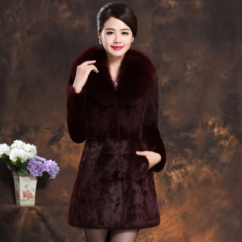 Kvinnors Fur Faux Womans 2021 Plus Size Coat Patchwork High Imitation Mink och Rex Coats Vinter Jackor WXF125