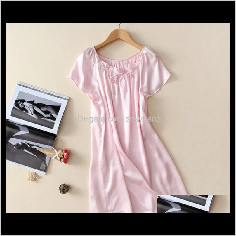 new 100% pure silk nightgown basic nightdress soft sleepwear fashion summer dress for skin care multicolor uwpo#