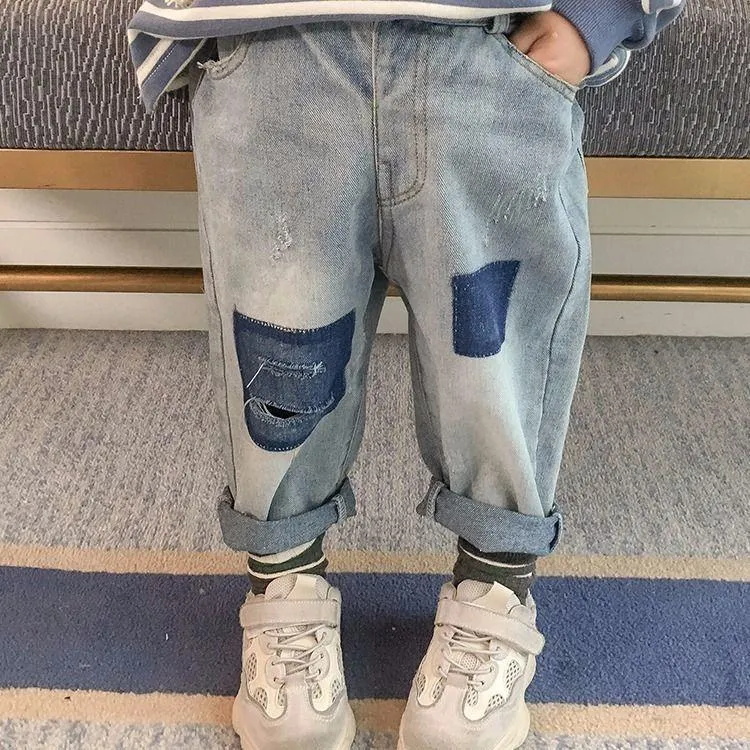 Pantolon Erkeklerin Pantolon Sonbahar 2021 Denim Patchwork Kişilik Çocuk Koreli Rahat Çocuklar Güz Giydir