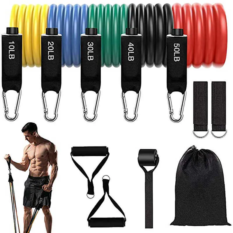 11pcs / Set Résistance Bandes 150 LBS Sport Fitness élastique Bands de caoutchouc Yoga EXERCICE GUM Traning DANGER SANQUE MAISON GYM EQUIPEMENT H1026