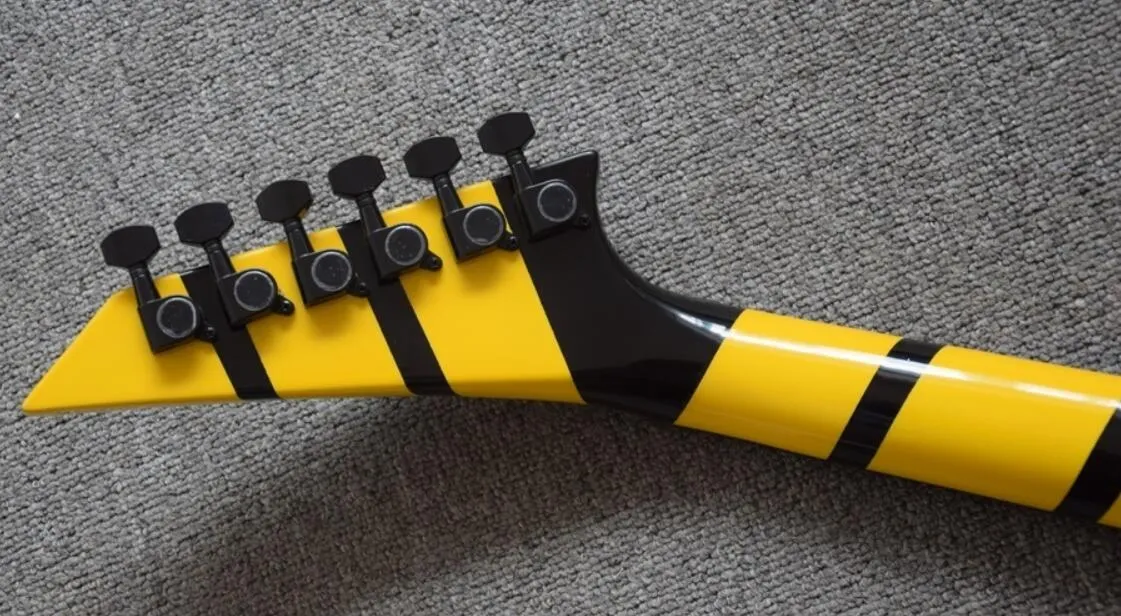 Flying V Electric Guitar - Black & Yellow Stripe, Floyd Rose