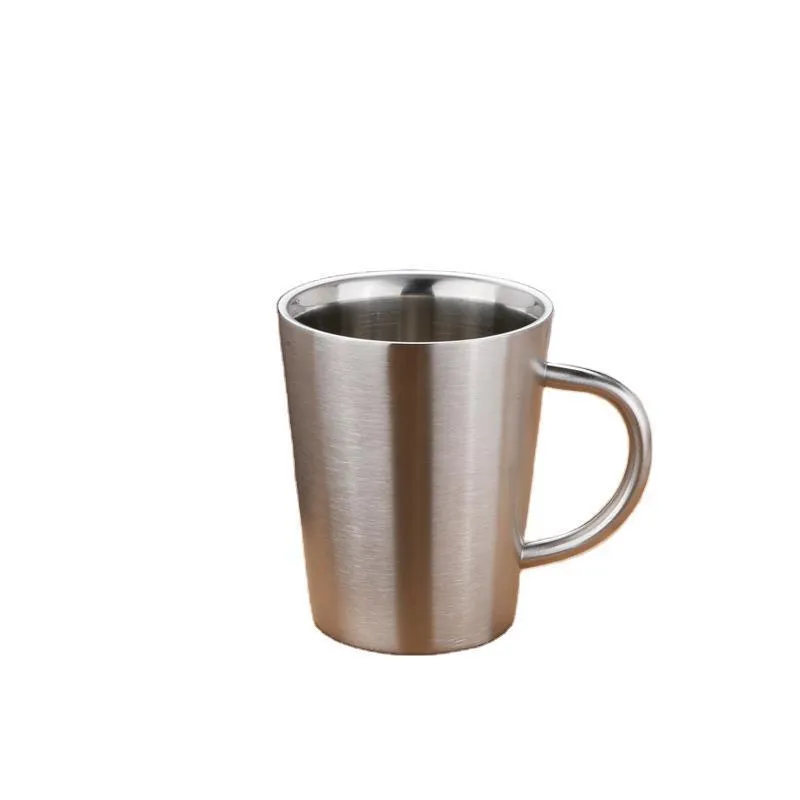 Tassen 304 Edelstahl Doppelschicht-Kaffeetasse Kreative Wasserwärmeisolierung Anti-Verbrühungs-Heimbierbecher Milchbecher ca. 340 ml