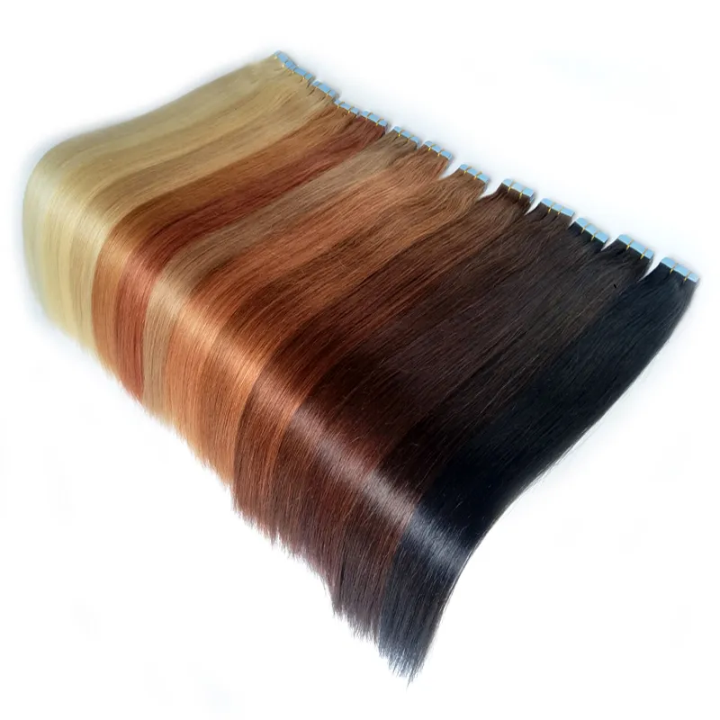 PU Skin Sever Tape في امتدادات الشعر البشري Dark Auburn remy 40 قطعة أشقر 20''22'24 "26" 28 "