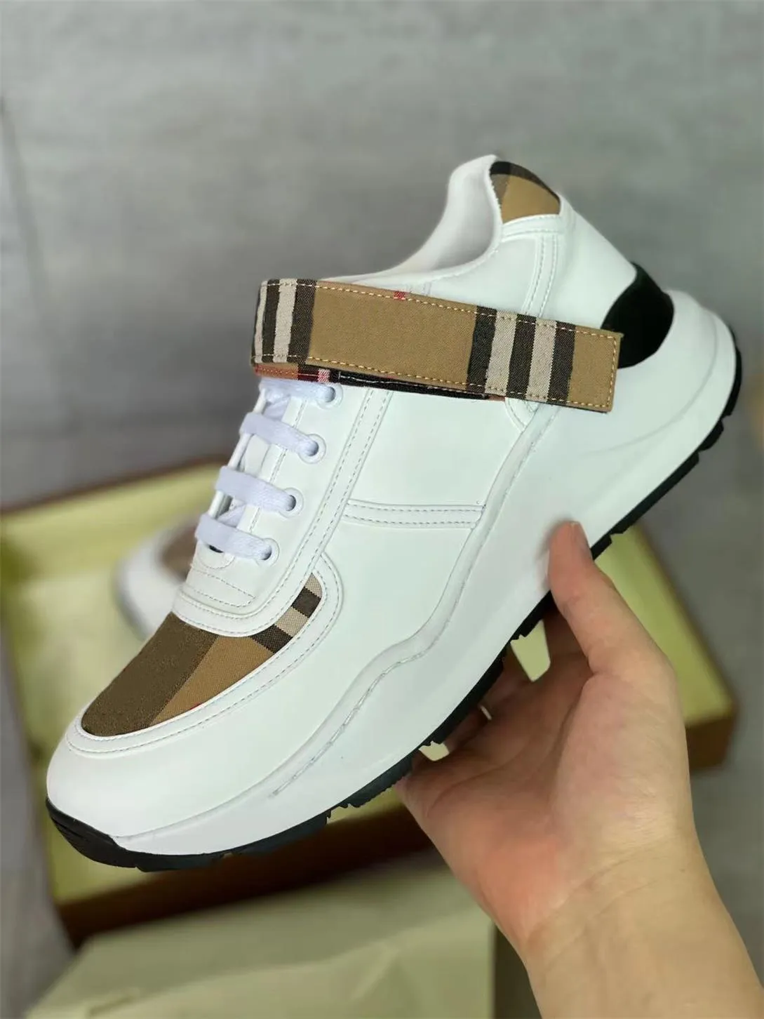 Check detail leather sneakers deals
