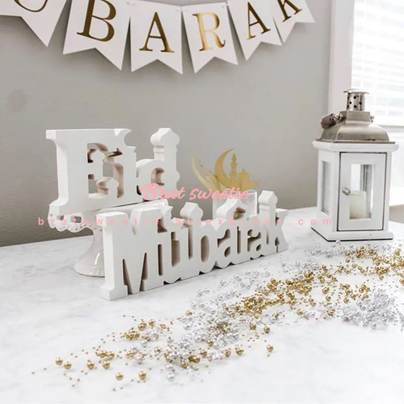 Eid Mubarak PVC Letter Sign DIY Craft Table Ornamenten Islamitische Party Teken Eid Al Adha Decoratie voor Home 210408