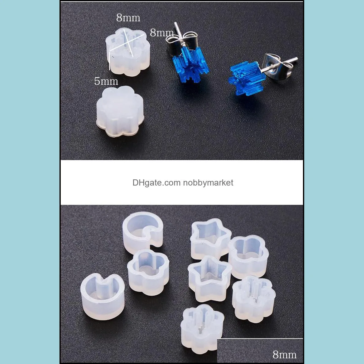 Mini Stud Earrings Silicone Mold Crystal Epoxy Handmade Earrings Mold Star Flower Shape Earring Pendant Ear Hook DIY Resin Mold Jewelry