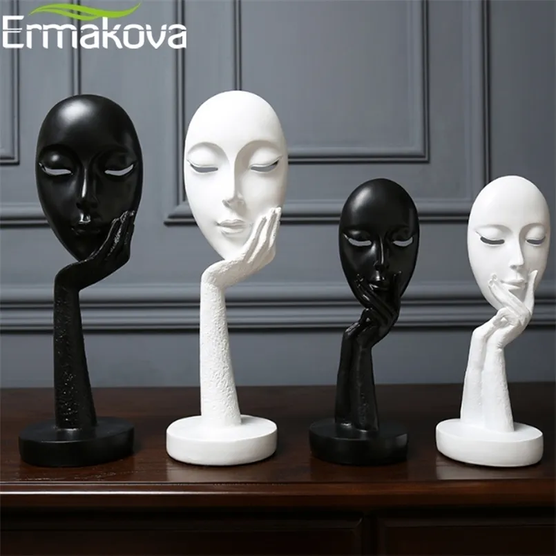 ERMAKOVA Nordic Abstract Thinker Thinking Lady Mask Figurine Resin Statue Office TV Cabinet Home Decoration Crafts 210924