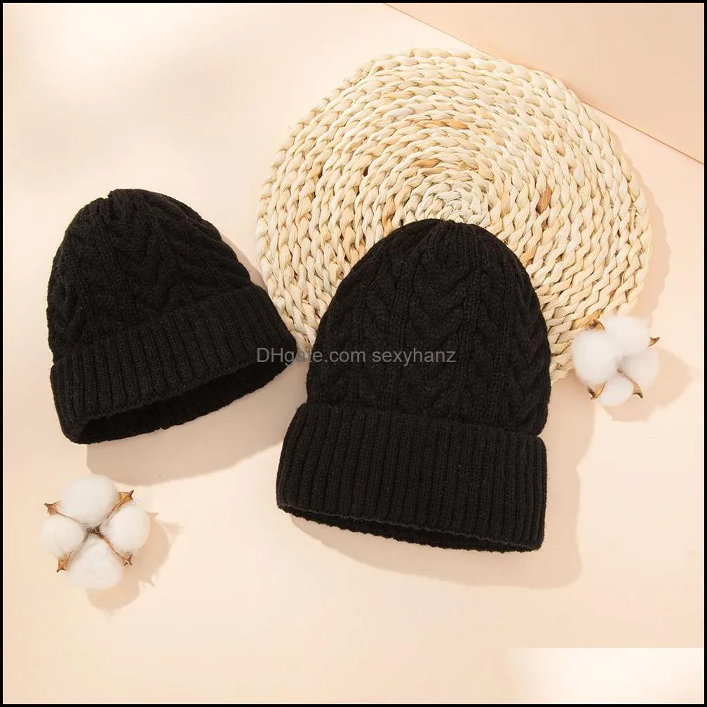 M260 Autumn Winter Baby Mother Hat Kids Knitted Cap Girls Boys Warm Beanies Mon Children Hats 5 Colors