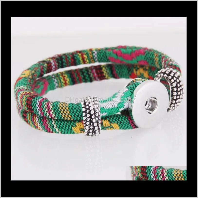 bohemian multicolor cotton cords bracelets silver color ethnic wrap noosa snap button jewelry women accessories pulseras mujer b194